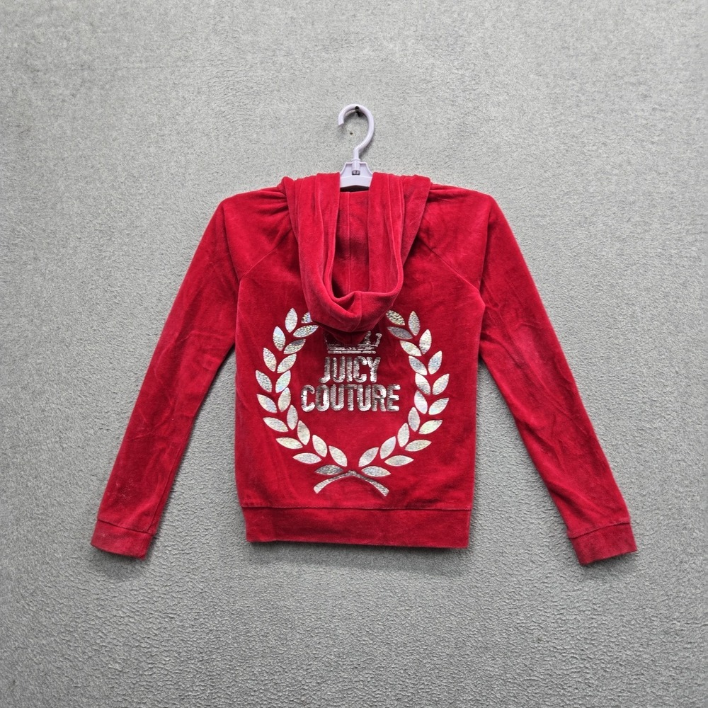 Juicy‎ Couture Women Jacket M Red Juicy Logo Sequin Zipper Rhinestone Stretch